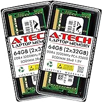 A-Tech 64GB (2x32GB) DDR4 3200 MHz SODIMM PC4-25600 (PC4-3200AA) CL22 2Rx8 Non-ECC Laptop RAM Memory Modules