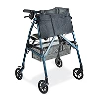 EZ Fold-N-Go Rollator, Lightweight Folding Mobility Rolling Walker for Seniors and Adults, 6-inch Wheels, Locking Brakes, and Padded Seat with Backrest, Cobalt Blue