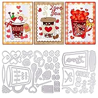 GLOBLELAND 2Set Love Heart Coffee Cup Cutting Dies for Card Making Lover Drunk Die Cuts Carbon Steel Embossing Stencils Template for DIY Scrapbooking Album Craft Decor