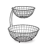 Spectrum Diversified Grid Arched 2-Tier Basket Server Bowls for Storage Organization and Display of Produce Vegetables and Fruit, Industrial Gray, Medium