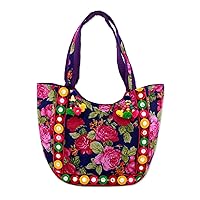 NOVICA Handmade Embroidered Tote Handbag with Rose Motifs from India Handbags Multicolor Floral Bollywood 'Rosy Garden'