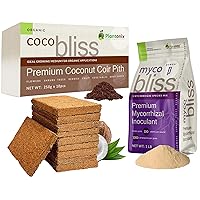 Coco Coir 250gm Bricks (10-Pack) + Myco Bliss Powder (1lb) - Mycorrhizal Inoculant & Coco Coir for Plants - Mycorrhizae Root Enhancer Improves Nutrient Uptake & Root Growth - Organic Coco Coir Bricks