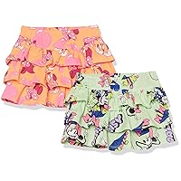 Amazon Essentials Disney | Marvel | Star Wars | Frozen | Princess Girls' Knit Ruffle Scooter Skirts (Previously Spotted Zebra), Pack of 2, Minnie Bubbles, X-Large