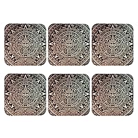 Mayan Calendar End of The World Leather Coasters Set of 6 Waterproof Heat-Resistant Drink Coasters Square Cup Mat for Living Room Kitchen Bar Coffee Decor