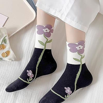 Teendi Aesthetic Floral Sock Set Women Funny Socks Flower Socks