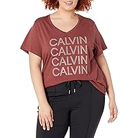 Calvin Klein Jeans Women's Plus Size Stacked Stud V Neck