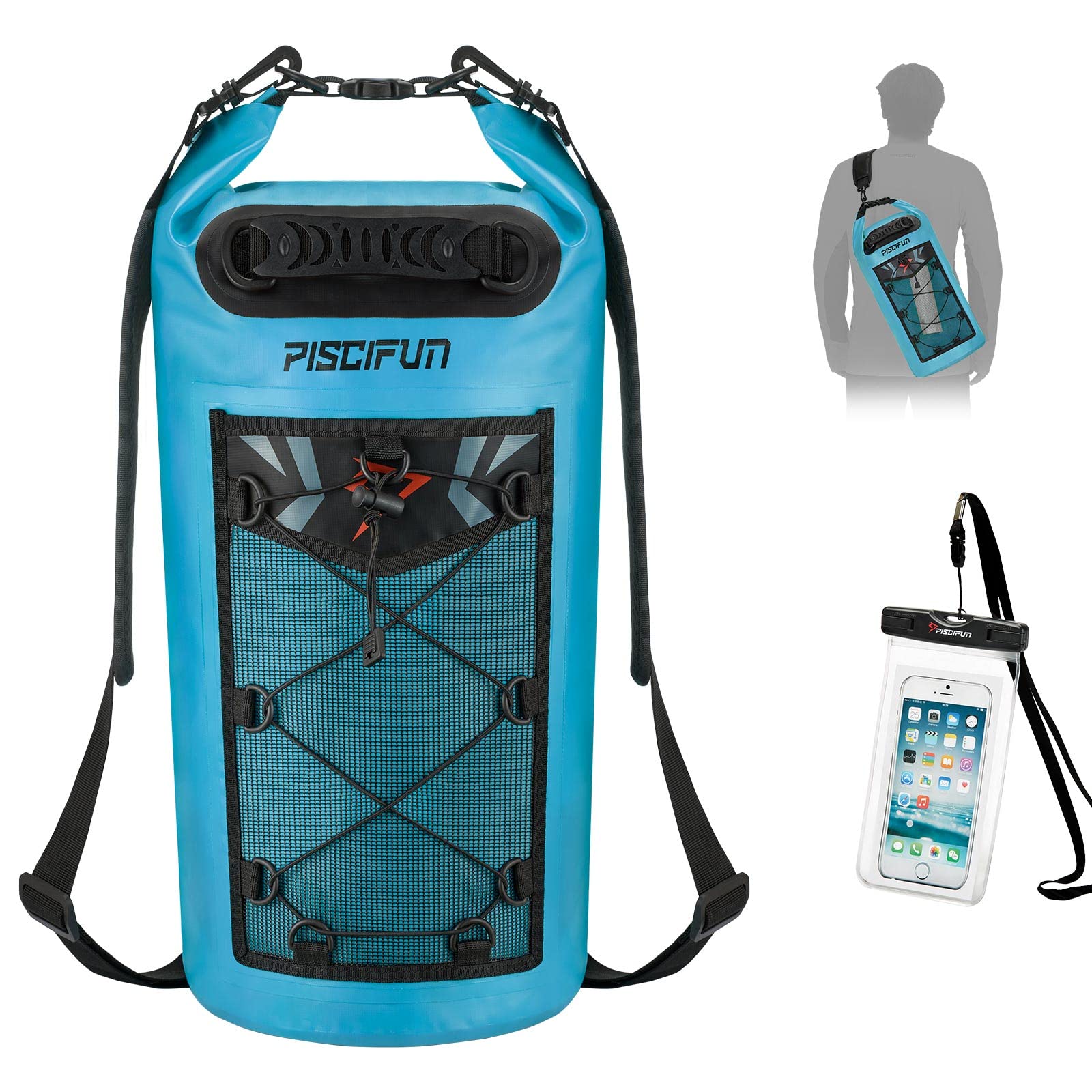 Piscifun Dry Bag, Waterproof Floating Backpack 5L/10L/20L/30L/40L, with Waterproof Phone Case for Kayking, Boating, Kayaking, Surfing, Rafting and fishing