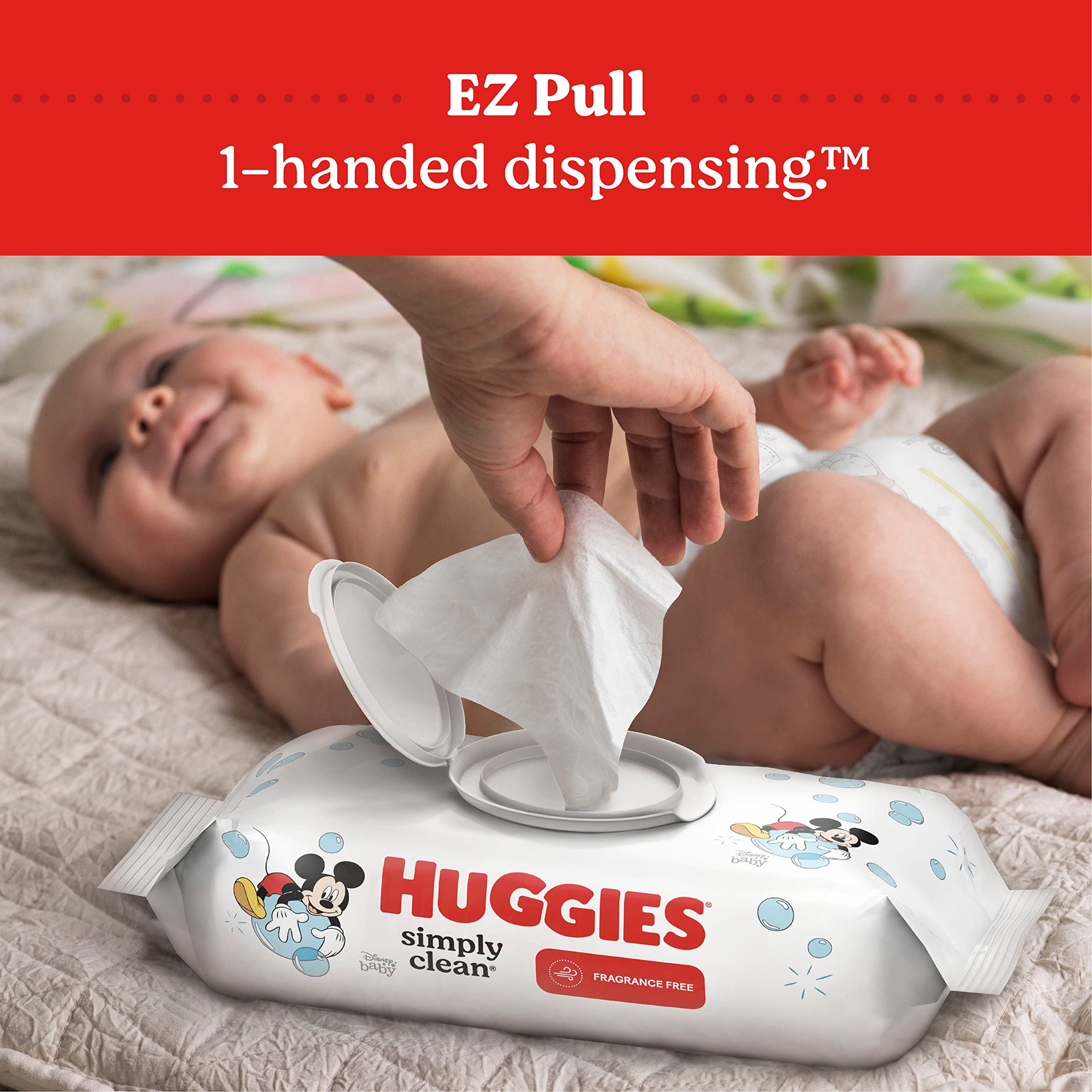 Baby Wipes, Unscented, Huggies Simply Clean Fragrance-Free Baby Diaper Wipes, 1 Flip-Top Pack (64 Wipes Total)