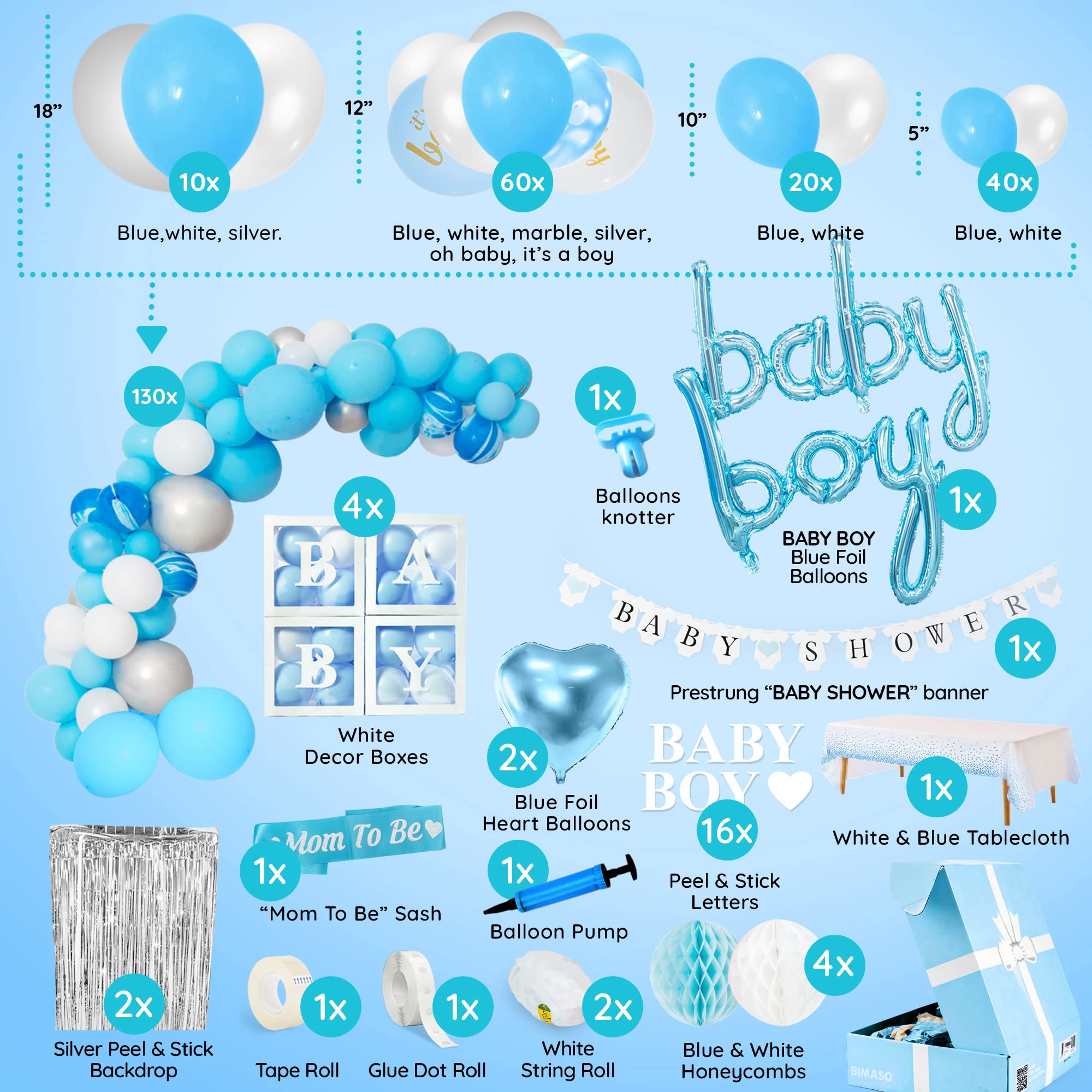 Baby Shower Decorations for Boy - All-in-One inclusive JUMBO Decor Set