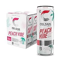 CELSIUS Sparkling Peach Vibe, Functional Essential Energy Drink 12 Fl Oz (Pack of 4)