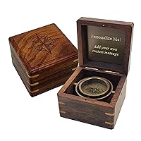 Engraved Compass Personalized in Wood Box | Antique Brass Desk Compass Gifts for Men, Him, Son, Grandson, Teen Boys for Graduation, Baptism, Confirmation, Business, Mentor (Miniature)