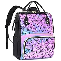 LOVEVOOK Geometric Luminous Laptop Backpack for Women, Holographic Reflective Laptop Bag with USB port, Fashion Purses Travel Bags Vintage Daypacks for Casual, College, Work
