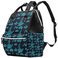 Ship Boat Pattern Fish Dark Background Diaper Bag Travel Mom Bags Nappy Backpack Large Capacity for Baby Care