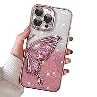 tharlet 3D Butterfly Case for iPhone 13 Pro Max, Cute Girly Glitter Bling Luxury Quicksand Cover for Women Girls Protective Shockproof Slim Camera Protection (for iPhone 13 ProMax)-Pink