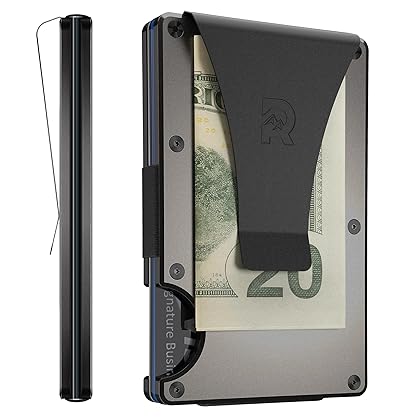 The Ridge Minimalist Slim Wallet For Men - RFID Blocking Front Pocket Credit Card Holder - Metal Wallet For Men With Money Clip (Gunmetal)