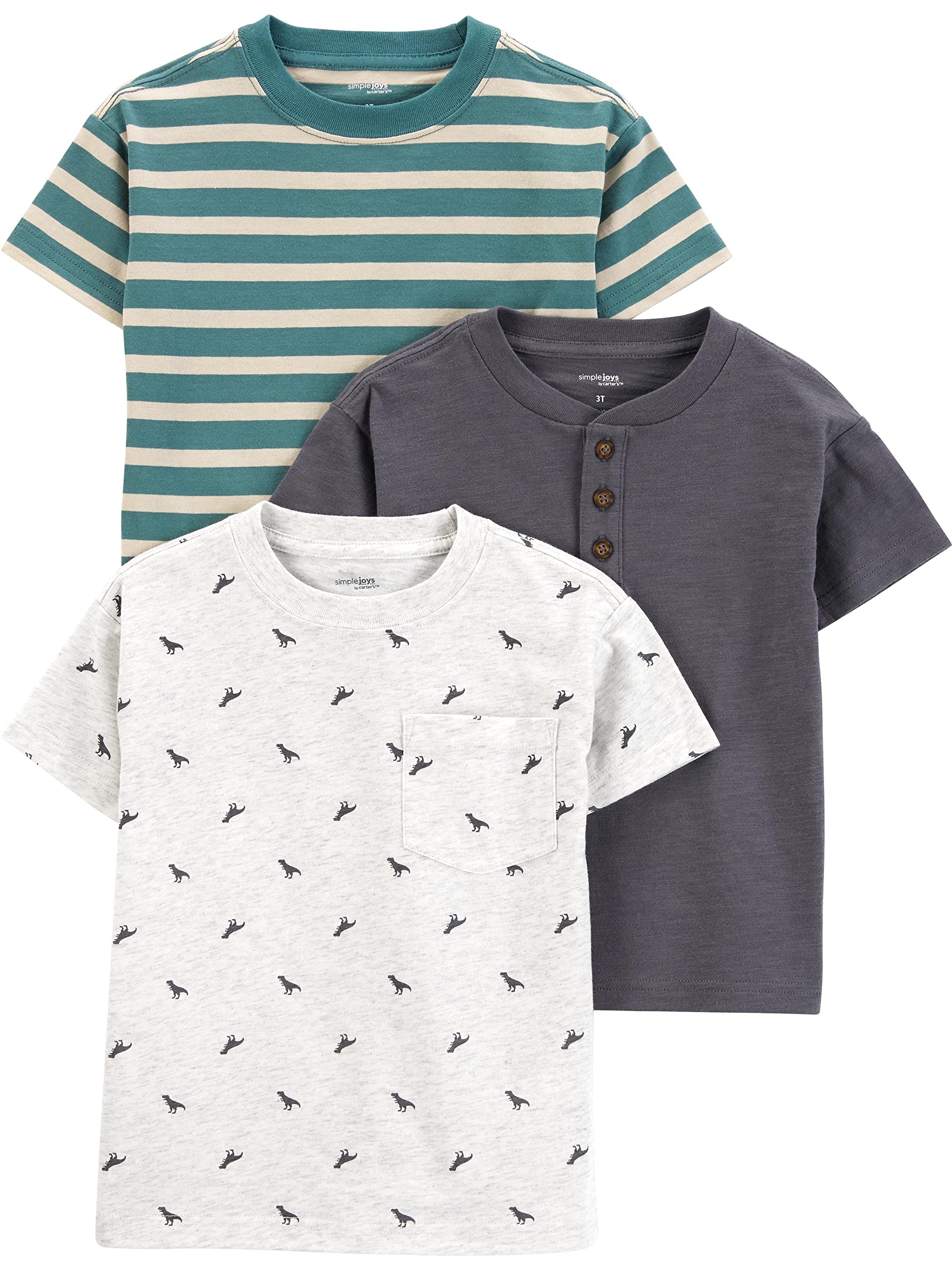 Simple Joys by Carter's Toddler Boys' Short-Sleeve Pocket Henley Tee Shirt, Pack of 3
