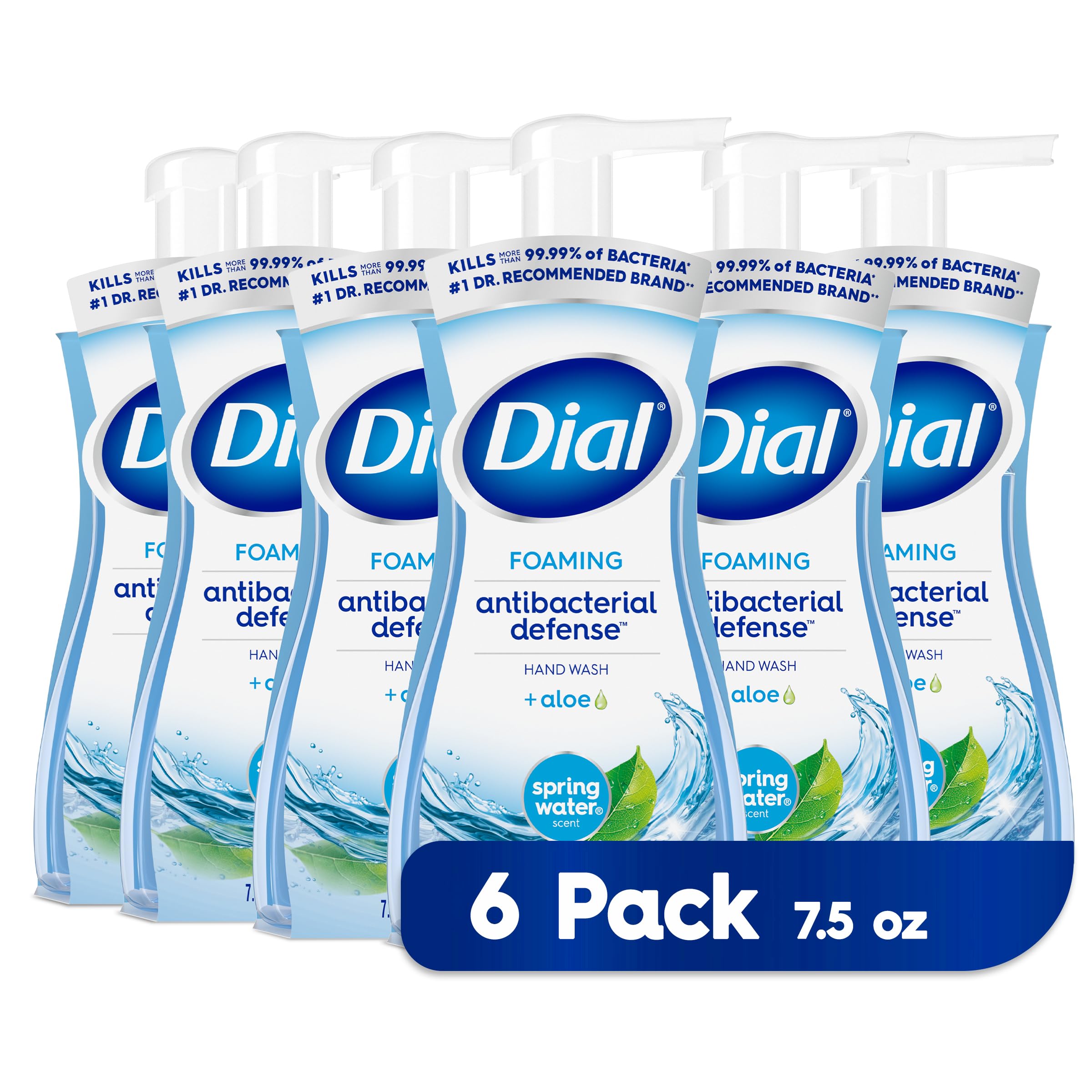 Dial Complete Antibacterial Foaming Hand Soap, Spring Water, 7.5 Fluid Ounces, Pack of 6