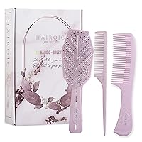 Hairbrush and Comb Set - Detangler Brush for Wet, Dry, Curly, Women & Kids Hair with Comb - Eco Hair Brush Set