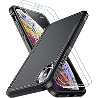 SPIDERCASE for iPhone X Case/iPhone Xs Case, [Shockproof][Dropproof] [Non-Slip] [2 pcs Tempered Glass Screen Protector] Heavy Duty Phone Case Cover for iPhone X/XS 5.8,(Black)