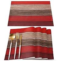 Vandarllin Christmas Red Brown Placemats Set of 6, Retro Rustic Barn Wood Texture Polyester Stain Resistant Table Mats Washable Placemat Decoration for Kitchen Dining Table,Ombre
