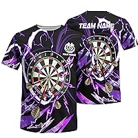 Design Your Own Dart Tshirt 3 D Tee with Dartboard and Purple Lightning Pattern Graphic On it for Darts Team