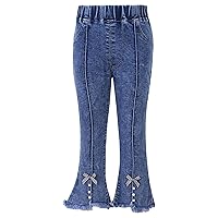 Kids Girls Vintage Flared Jeans Casual Slim Fit Denim Pants Elastic Waist Bell-Bottoms Stylish Sweatpants Jeggings