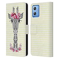 Head Case Designs Officially Licensed Monika Strigel Yellow Flower Giraffe and Stripes Leather Book Wallet Case Cover Compatible with Motorola Moto G54 5G
