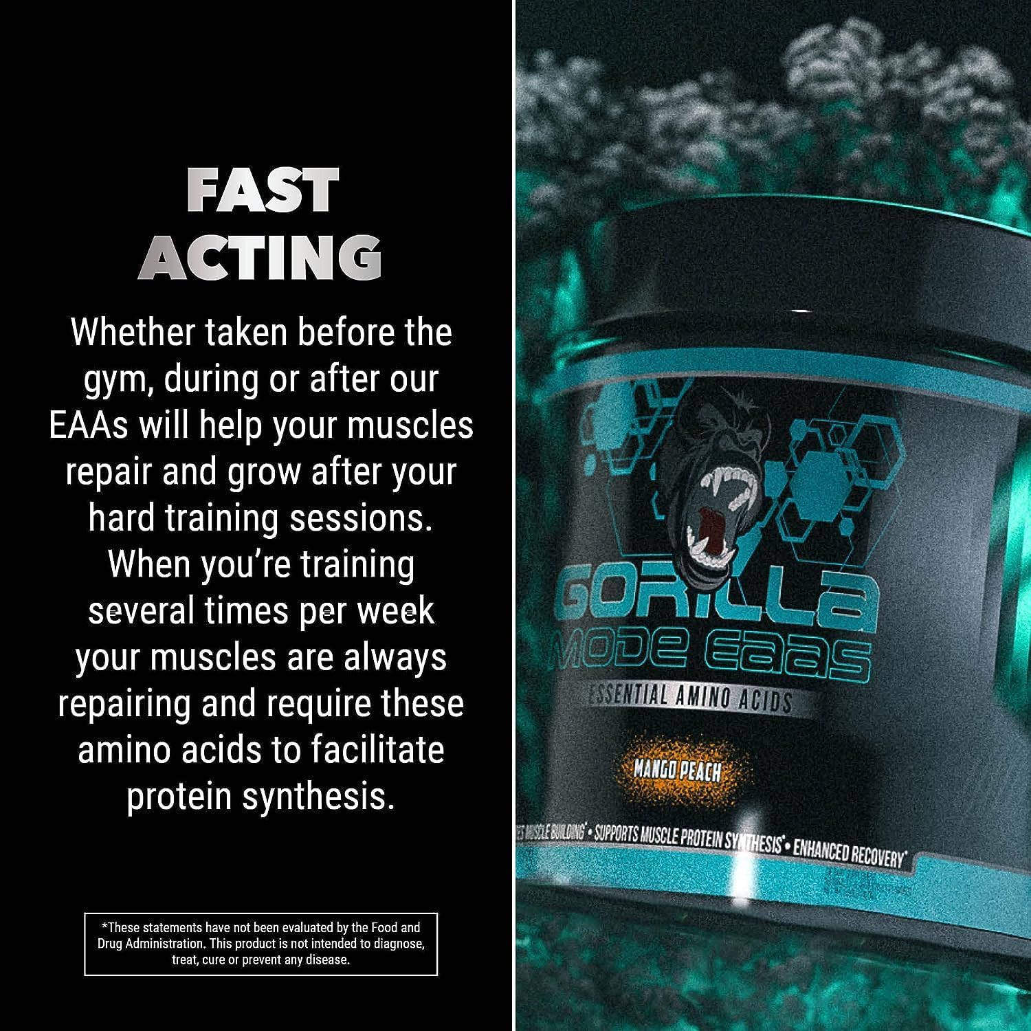 Gorilla Mode EAAs - Essential Amino Acids to Support Muscle Building, Enhanced Recovery, and Protein Synthesis/Use Before, During, or After Your Workout / 492 Grams (Cherry Blackout)