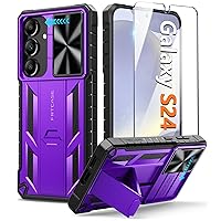 for Samsung-Galaxy S24 Protective Case: Military Grade Dropproof Cell Phone Cover with Kickstand & Slide | Heavy Duty Rugged Phonecase Bumper Textured | Heavy Duty Protector(Purple)