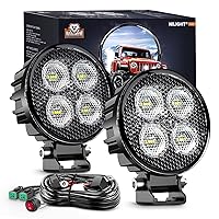 Nilight 2PCS 3Inch Led Pods Round 1500LM Built-in EMC Work Light 90° Flood Beam Angle for Offroad Lights Side Light w/ 16AWG DT Wiring Kit for Tractor Truck Boat ATV UTV, 5 Years Warranty