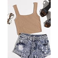 Women's Shirts Women's Tops Shirts for Women Solid Tank Knit Top (Color : Brown, Size : Small)