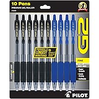 PILOT G2 Premium Refillable & Retractable Rolling Ball Gel Pens, 0.7mm Fine Point, 6 Black and 4 Blue Pens, 10 Pack