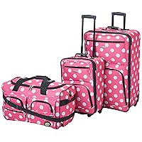 Rockland Vara Softside 3-Piece Upright Luggage Set, Expandable,Lightweight,Telescopic Handle,Wheel, Pink Dots, 20 inches,22 inches,28 inches