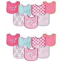Luvable Friends Unisex Baby Cotton Terry Drooler Bibs with PEVA Back, Pink Balloon 14-Piece, One Size