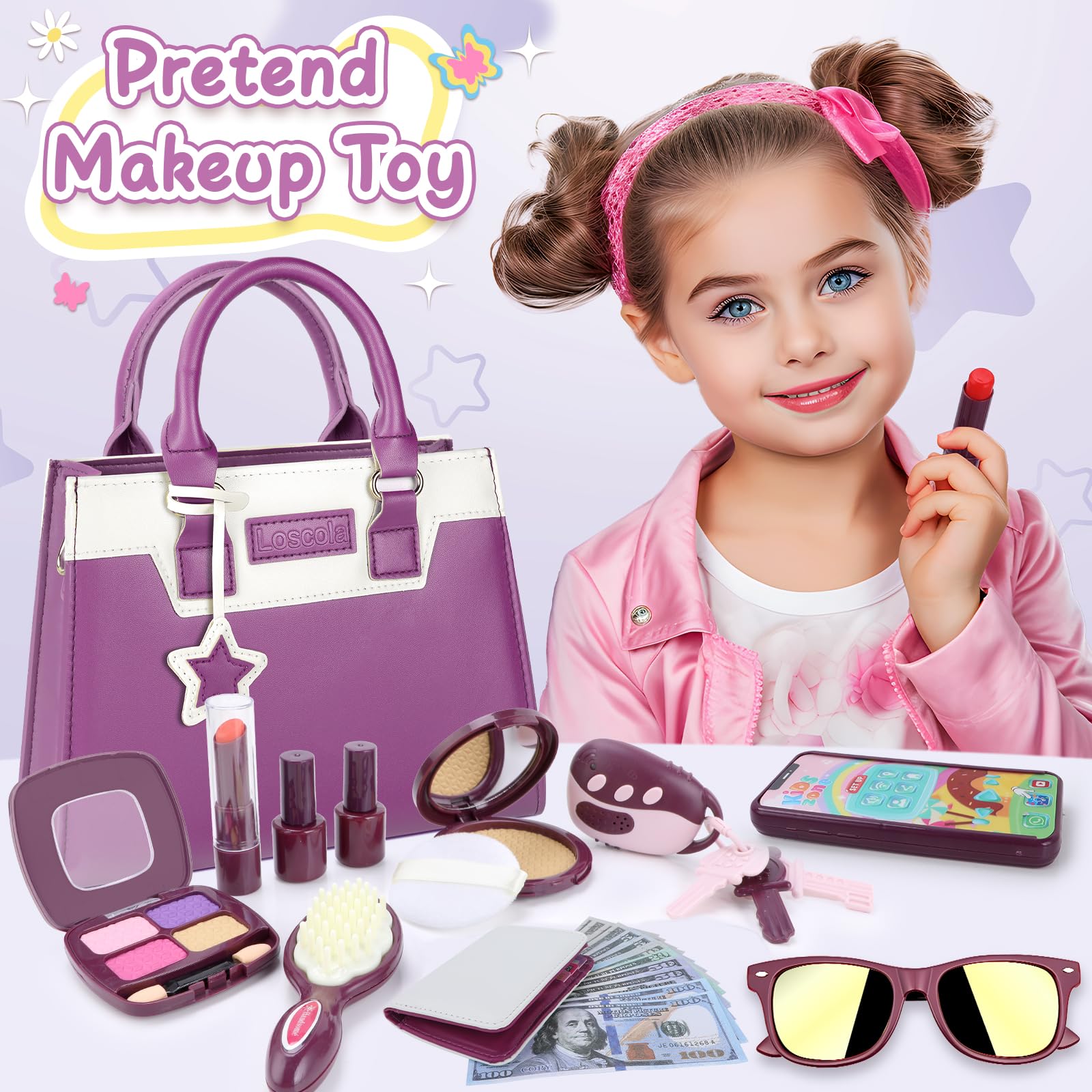 Amazon.com: Little Girls Play Purse, 31 Pcs Kids Toy Purse, Toddler Purse  with Handbag, Makeup Kit, Wallet, Sunglasses, Phone, Car Keys and Credit  Cards for 3-6 Year Old Girls Birthday Gift :