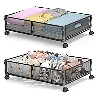 Under Bed Storage with Wheels,Rolling Under Bed Storage Containers,Under Bed Shoe Storage,Under Bed Storage for Bedroom Clothes Shoes Blankets (2 pack, Black)