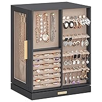 SONGMICS Jewelry Box 360° Rotating, Jewelry Storage Case with 5 Drawers, Jewelry Organizer, Glass Window, Spacious, Vertical Jewelry Storage, Open Design, Great Gift, Slate Gray UJBC170G01