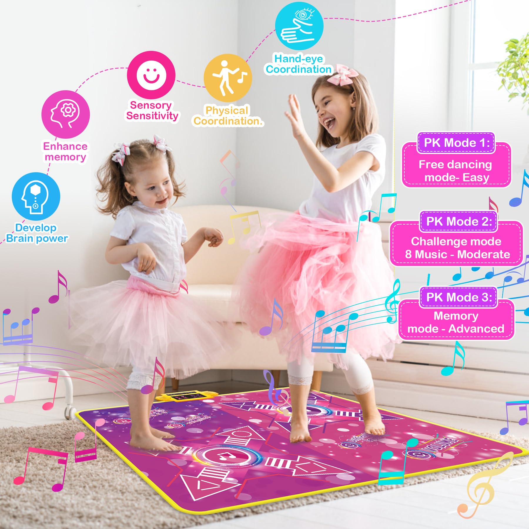 Dance Mat, Gift Toys for Girls 3 4 5 6 7 8 Years Old | Dance Mat for Kids Girls Age 4-8, Electronic Toddler Dance Pad Built-in 8 Music 8 Modes 3 PK Challenge Levels, Gifts for Children Age 3-12