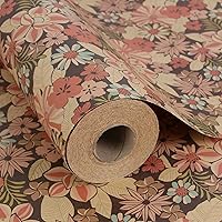 Aimyoo Kraft Floral Wrapping Paper Jumbo Roll, All Occasion Flower Gift Wrap Paper for Wedding Bridal Shower Birthday, 17 in x 60 ft