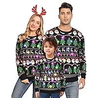 Idgreatim Ugly Christmas Sweater Family Matching Sweater with LED Knit Pullover Xmas Party Gift for Women/Men/Boys/Girls