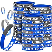 100 Pieces Diabetes Awareness Silicone Bracelets Bulk Blue Gray Ribbon Type 1 Diabetes Awareness Rubber Wristband Diabetes Awareness Wristband for Women Men Parade, Charity Event Supplies