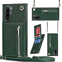 XYX Wallet Case for P30 Pro, Crossbody Strap PU Leather Zipper Pocket Phone Case Women Girl with Card Holder Adjustable Lanyard for Huawei P30 Pro, Green