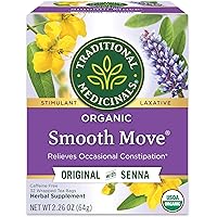 Tea, Organic Smooth Move, Relieves Occasional Constipation, Senna, 32 Count (Pack of 3)