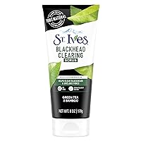St. Ives Blackhead Clearing Face Scrub, Clears Blackheads & Unclogs Pores, Green Tea & Bamboo, Salicylic Acid Acne Treatment Facial Scrub, Moderate Exfoliator Skin Care with Natural Exfoliants 6 oz