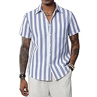 J.VER Men's Linen Shirts Short Sleeve Casual Striped Button Down Shirt for Summer Beach Yoga