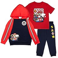 Nintendo Super Mario Video Game 3-Piece Set Boys Short Sleeve T-Shirt, Zip Up Hoodie, Jogger Pants 3-Pack Bundle Set