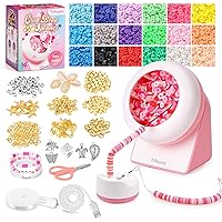 Tilhumt 3824Pcs Clay Bead Spinner Kit, Electric Bead Spinner with 18 Colors Flat Clay Beads and Beading Accessories in Gift Box for for Jewelry Making, Bracelets, Waist or Necklaces (Patented)
