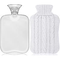 Hot Water Bottle with Cover Knitted, Transparent Hot Water Bag 2 Liter - White