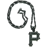 P Pendant Necklace with 24 Inch Long Bullet Chain Black Color