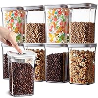 8 Pcs Pop Containers Each 1.1 Qt Airtight Food Storage One Button Opening Air Tight Food Containers with Lids Stackable Leak Proof Snack Containers for Kitchen Counter Sugar Snacks Candy Salt